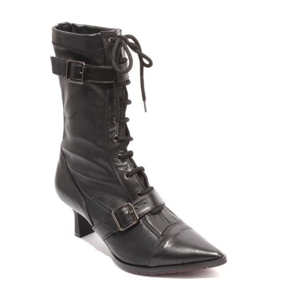 Isabelle Shoes - Isabelle 419s Black Leather Stretch Pointy Mid-Calf Heel Boots